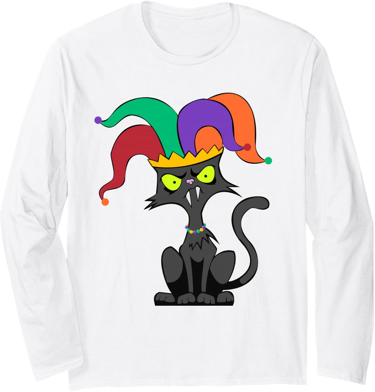 Cat Jester Hat Mardi Gras Carnival Parade Masquerade Party Long Sleeve T-Shirt - Adult Unisex White