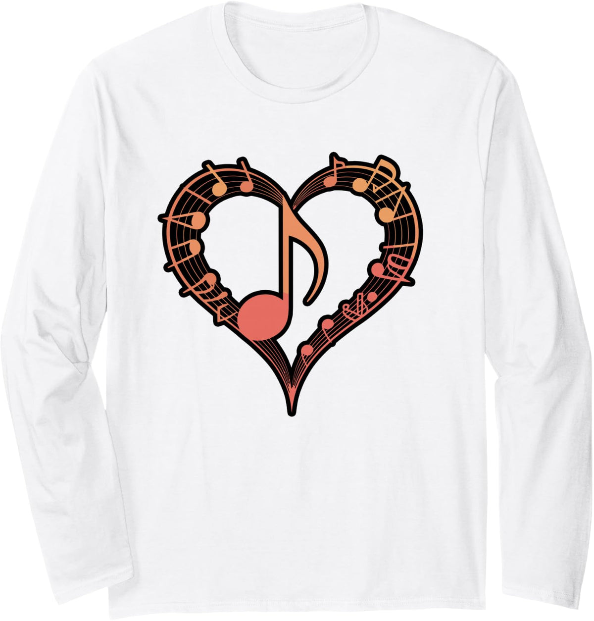 Heart Music Notes Pink Minimalist Design Long Sleeve T-Shirt - Adult Unisex White