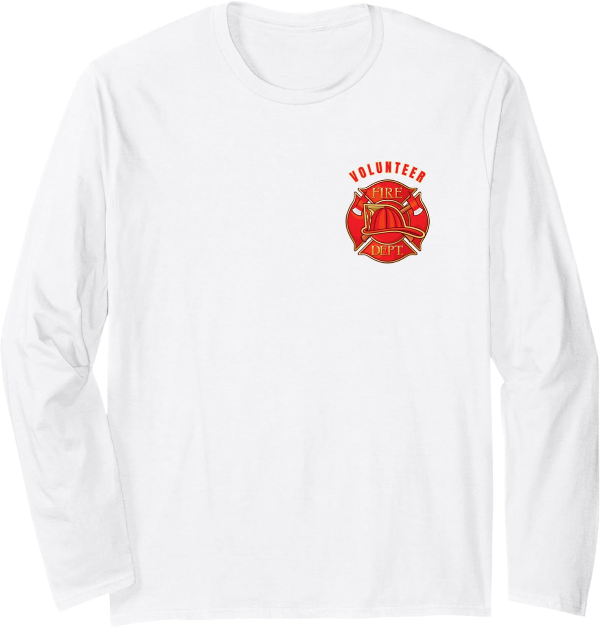 Volunteer Fire Department Helmet and Crossed Axes Badge Long Sleeve T-Shirt - Adult Unisex White