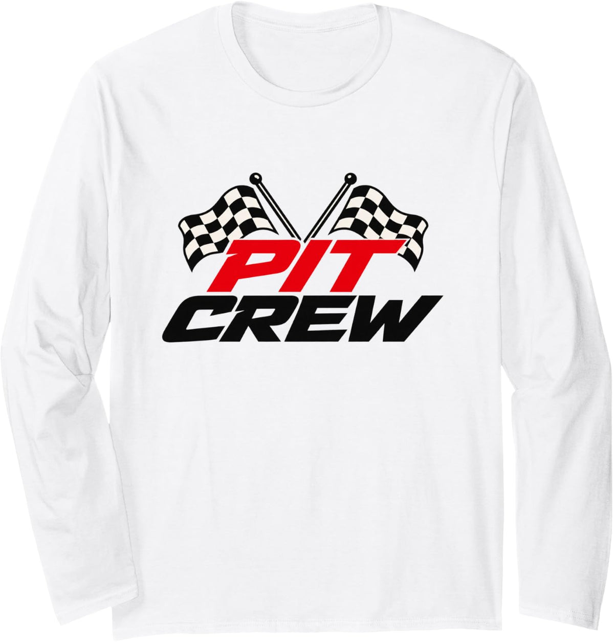 Pit Crew Checkered Flag Auto Racing Motorsport Men Women Long Sleeve T-Shirt - Adult Unisex White