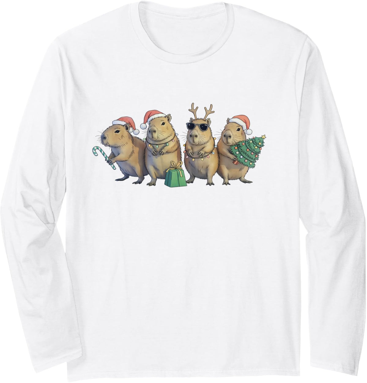 Cool Capybara Christmas Lights Men Kids Cute Capybara Xmas Long Sleeve T-Shirt - Adult Unisex White