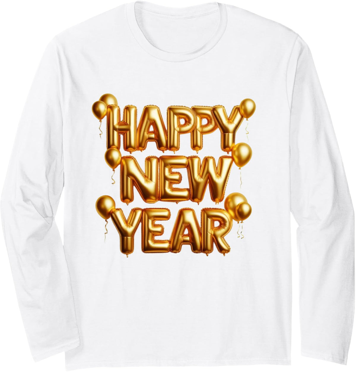 Happy New Year Gold 2025 Confetti Balloon Eve Party Xmas Long Sleeve T-Shirt - Adult Unisex White