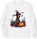 Halloween Doberman Pinscher Witch Dog Long Sleeve T-Shirt - Adult Unisex White