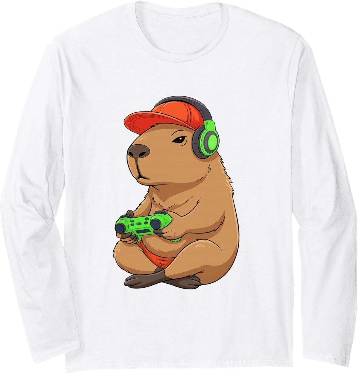 Capybara Funny Video Games Gamer Capybara Long Sleeve T-Shirt - Adult Unisex White