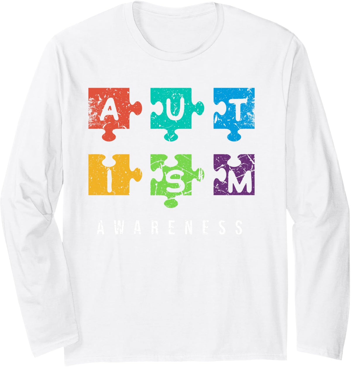 Autism Awareness Puzzle Design for Acceptance Support Long Sleeve T-Shirt - Adult Unisex White