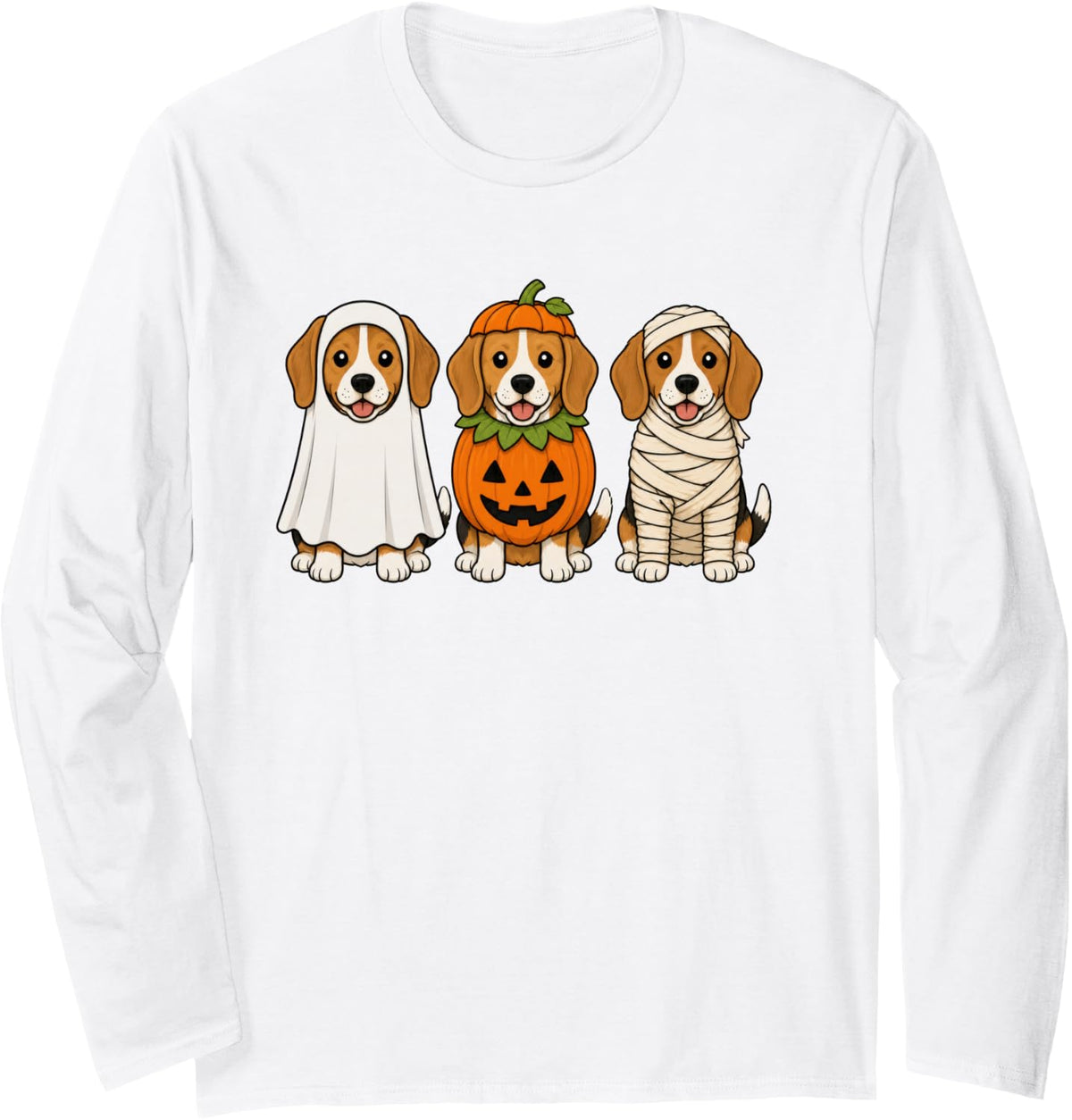 Spooky Beagle Pumpkin Ghost Halloween Dog Lover Long Sleeve T-Shirt - Adult Unisex White