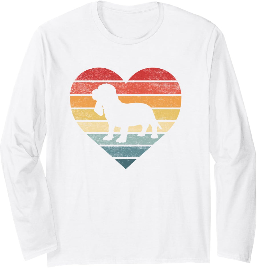 Basset Hound Lover Owner Gifts Retro Sunset Dog Mom Dad Long Sleeve T-Shirt - Adult Unisex White