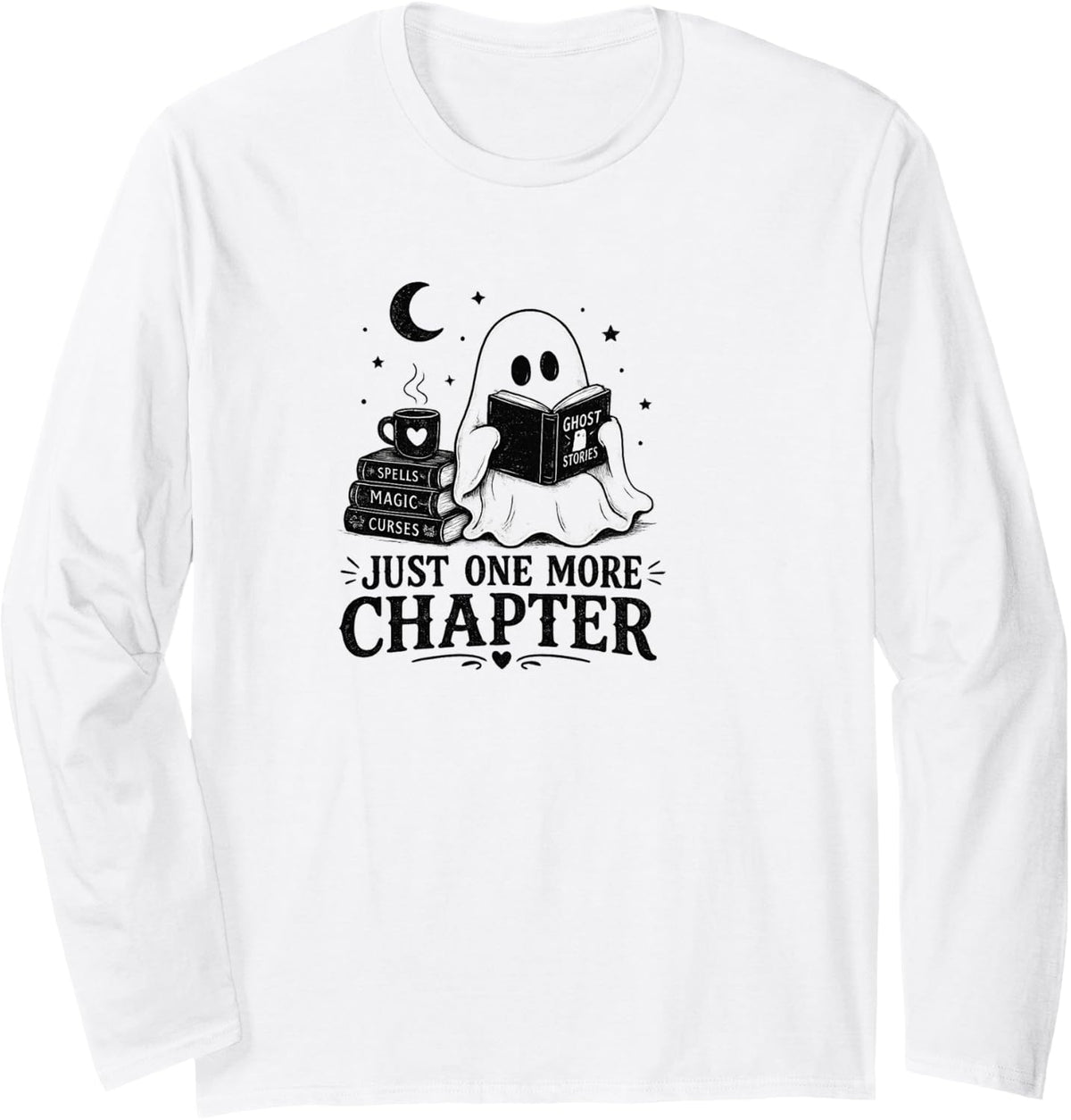 Just One More Chapter Ghost Reader Book Lover Long Sleeve T-Shirt - Adult Unisex White
