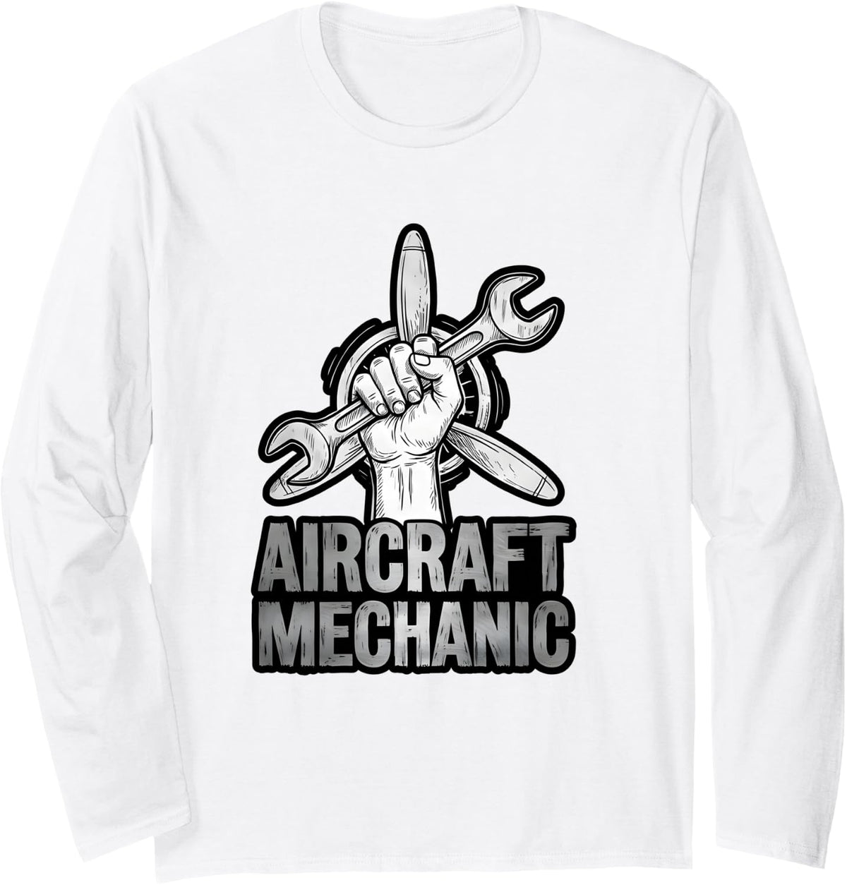Aircraft Mechanic Aviation Maintenance Repair Tech Long Sleeve T-Shirt - Adult Unisex White
