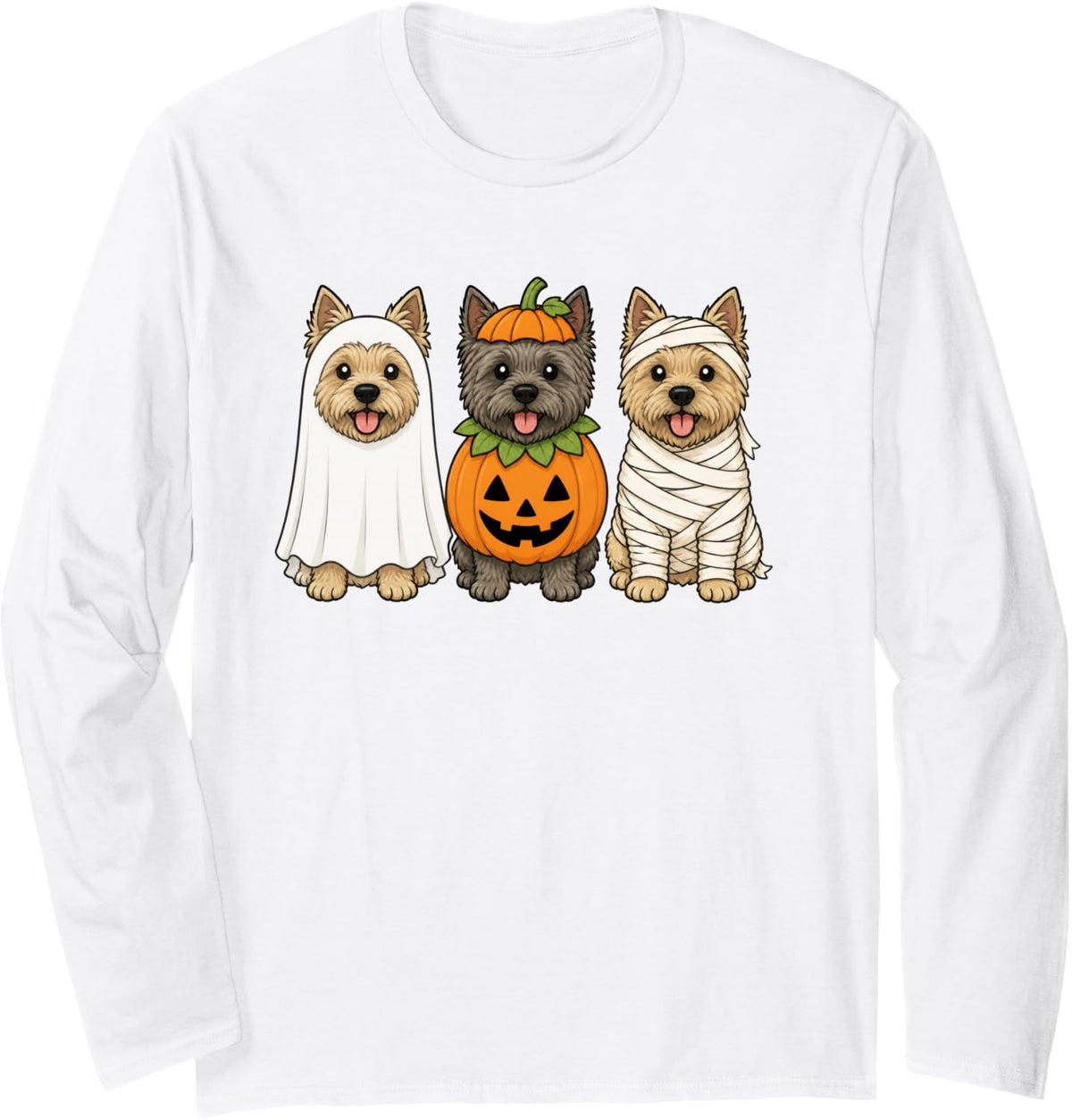 Spooky Cairn Terrier Pumpkin Ghost Halloween Dog Lover Long Sleeve T-Shirt - Adult Unisex White