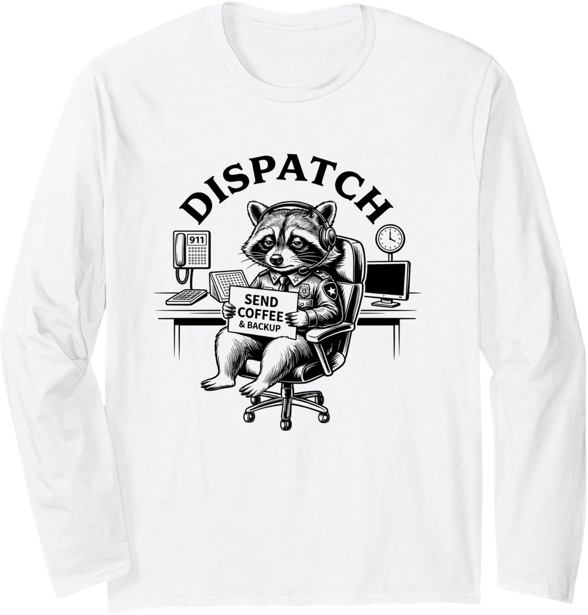 911 Dispatcher Gifts, Funny Thin Gold Line Dispatch Operator Long Sleeve T-Shirt - Adult Unisex White