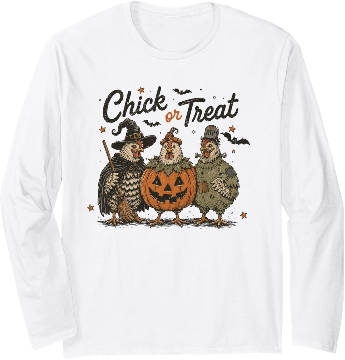 Gothic Halloween Chickens in Costumes Chick or Treat Hen Mom Long Sleeve T-Shirt - Adult Unisex White
