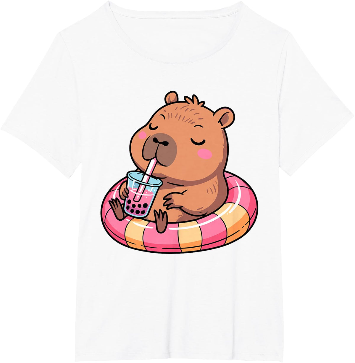 Kawaii Capybara Bubble Tea Pool Float Teen Girls and Her Mom T-Shirt - White