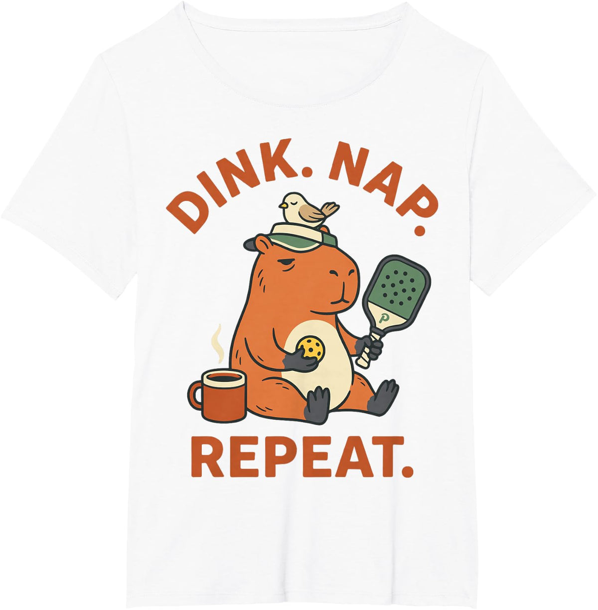 Funny Capybara Pickleball Player Dink Nap Repeat T-Shirt - White