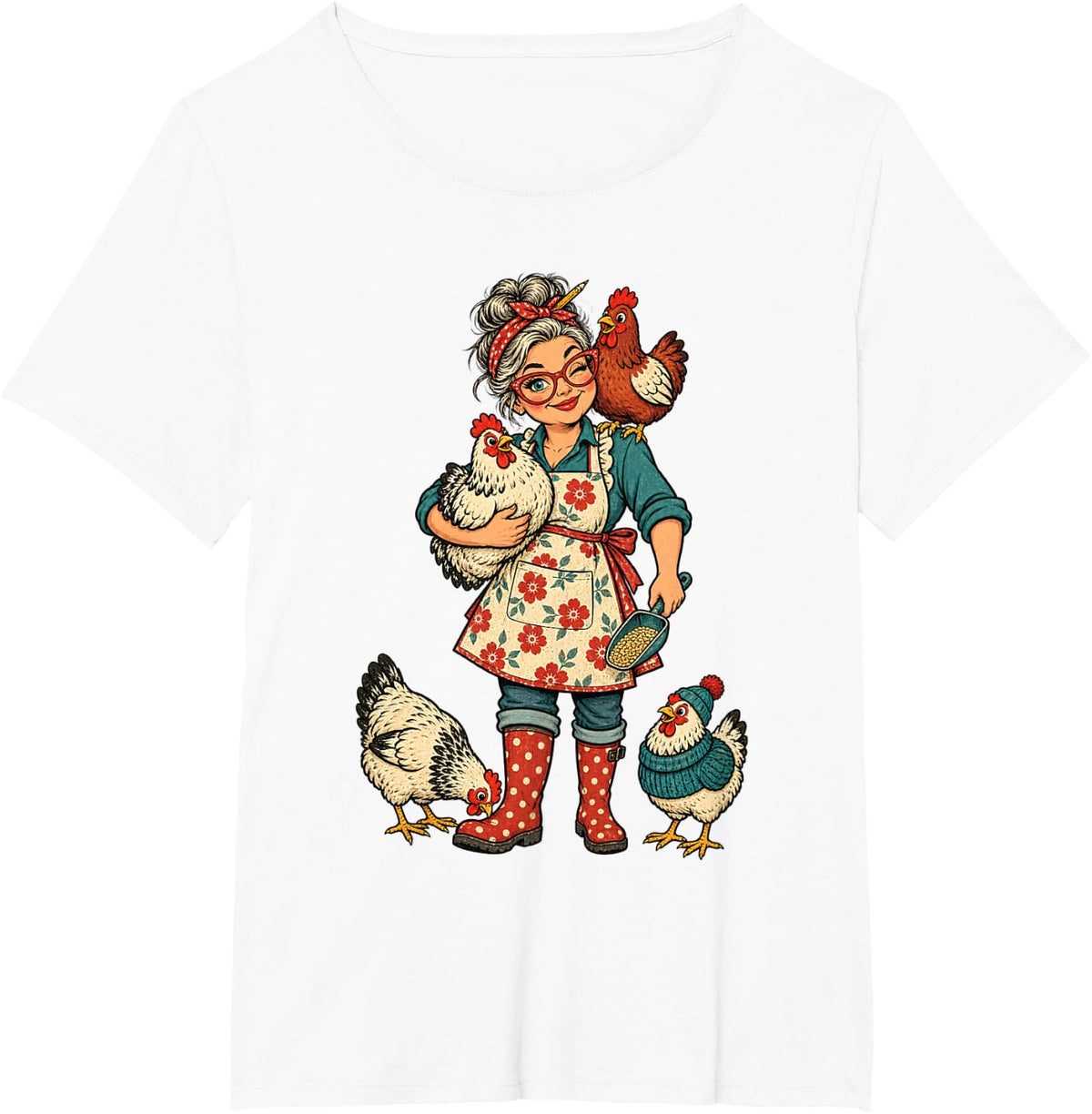 Crazy Chicken Lady Retro Farmhouse T-Shirt - White