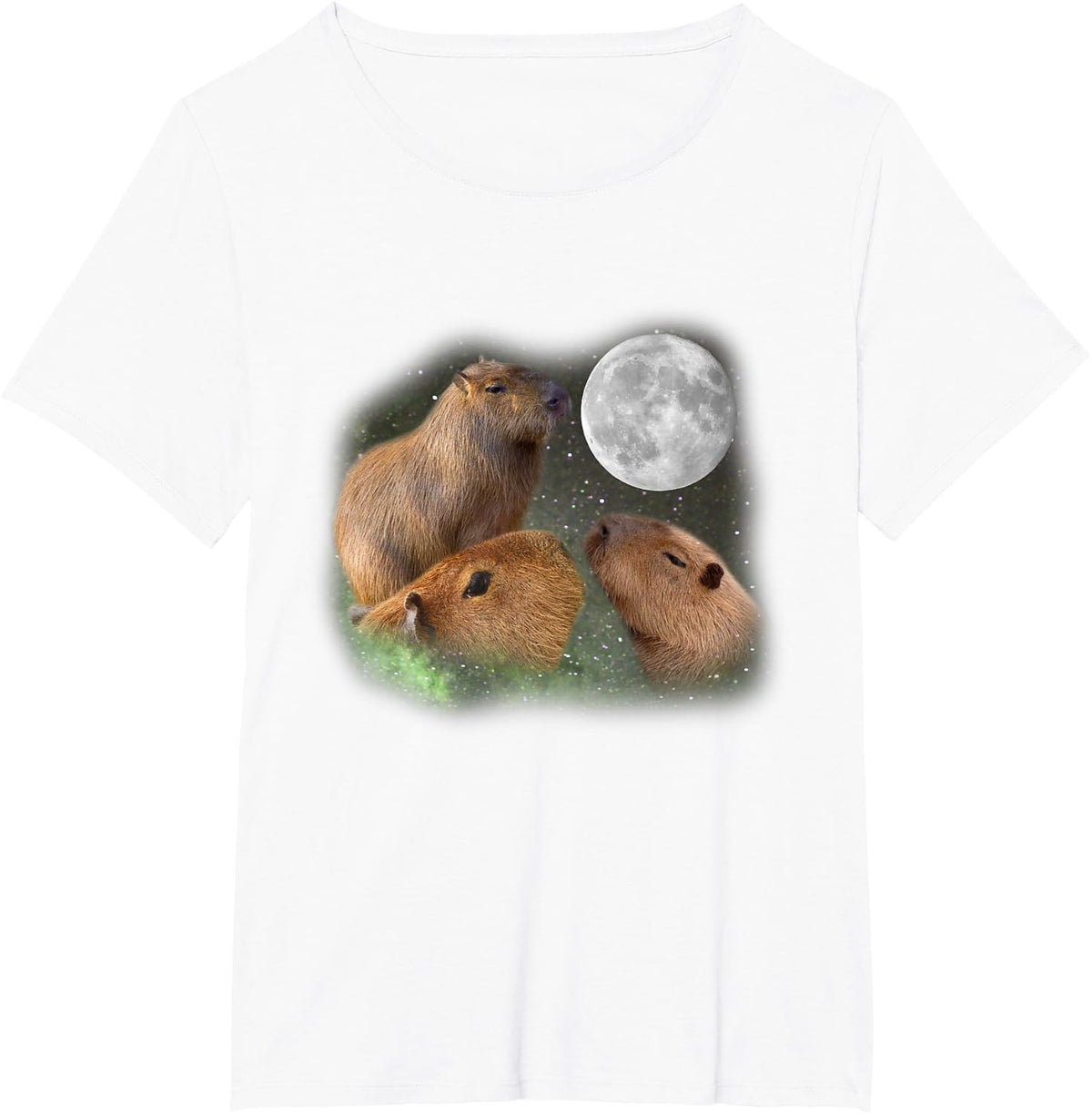 Three Moon Capybaras Funny Cute Animal Parody Pun Humor Gift T-Shirt - White