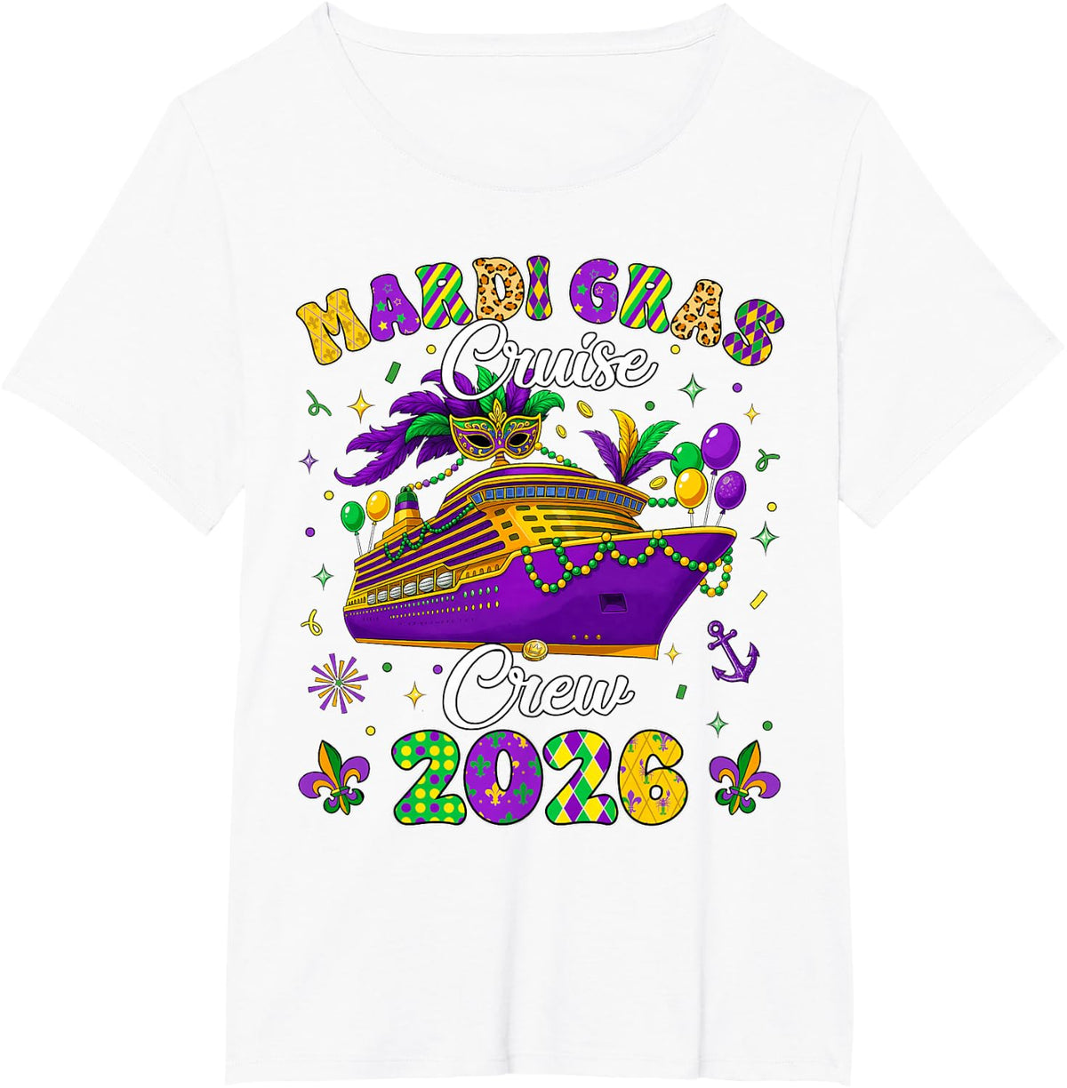 Mardi Gras Cruise Crew 2026 Trip New Orleans Family Matching T-Shirt - White