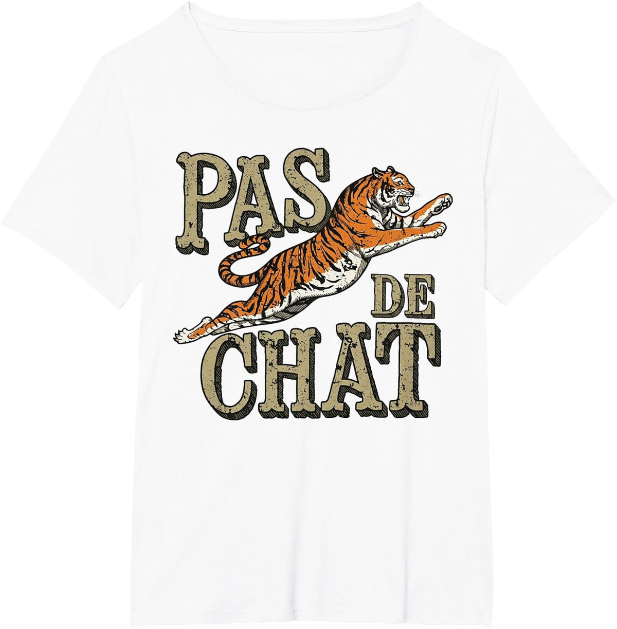 Pas De Chat Leaping Tiger Ballet Dance Pun T-Shirt - White