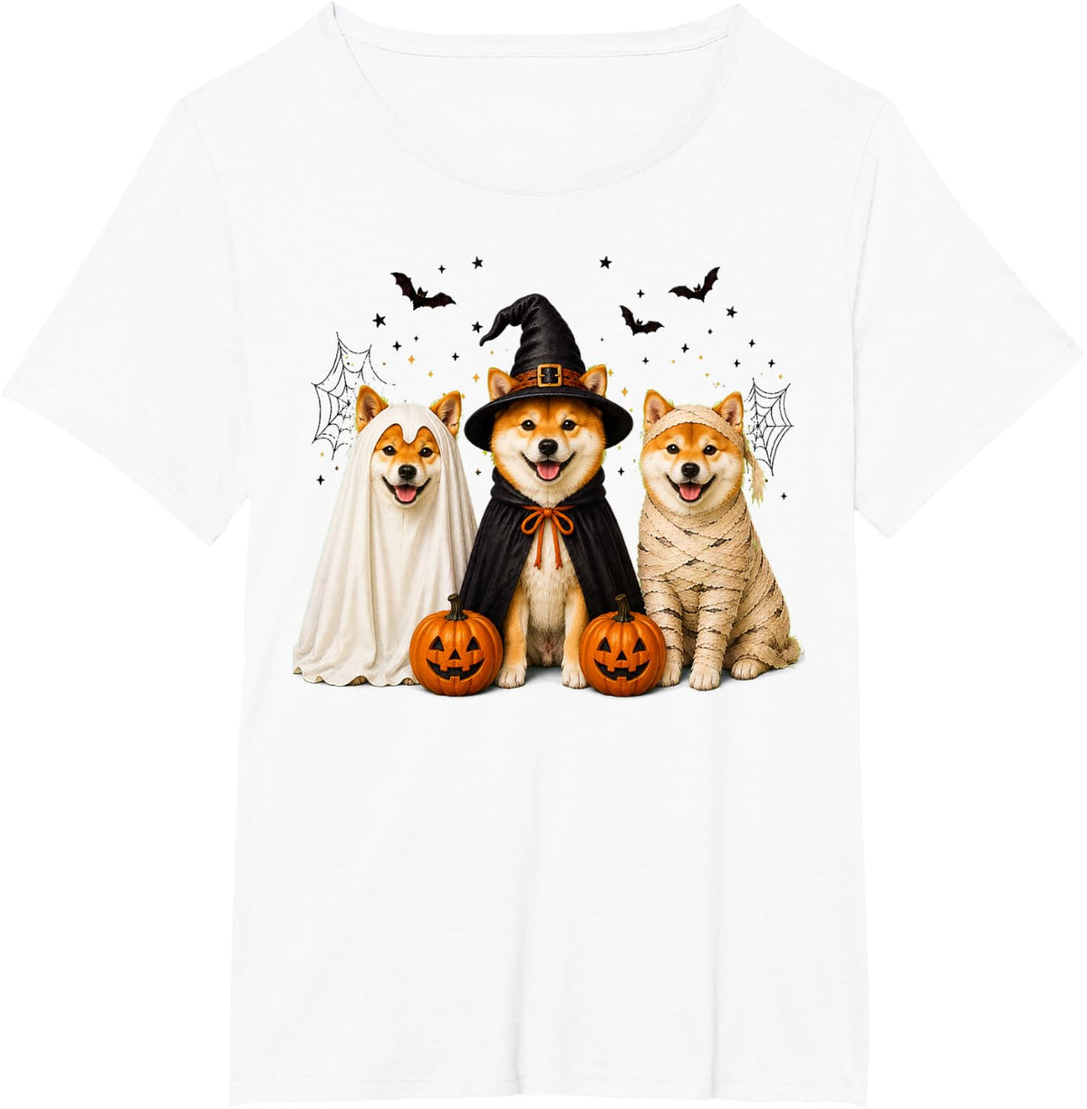 Retro Shiba Inu Dog Witch Scary Halloween Pumpkin T-Shirt - White