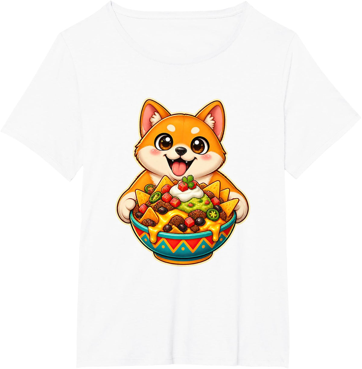 Shiba Inu Holding a Loaded Nacho Bowl T-Shirt - White
