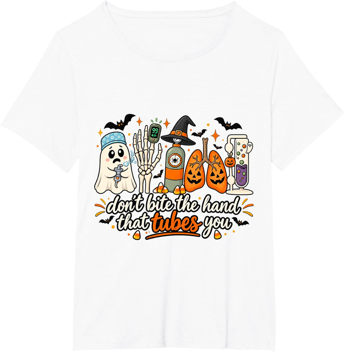 Respiratory Therapist Halloween Lung Nurse Pulmonologist RT T-Shirt - White