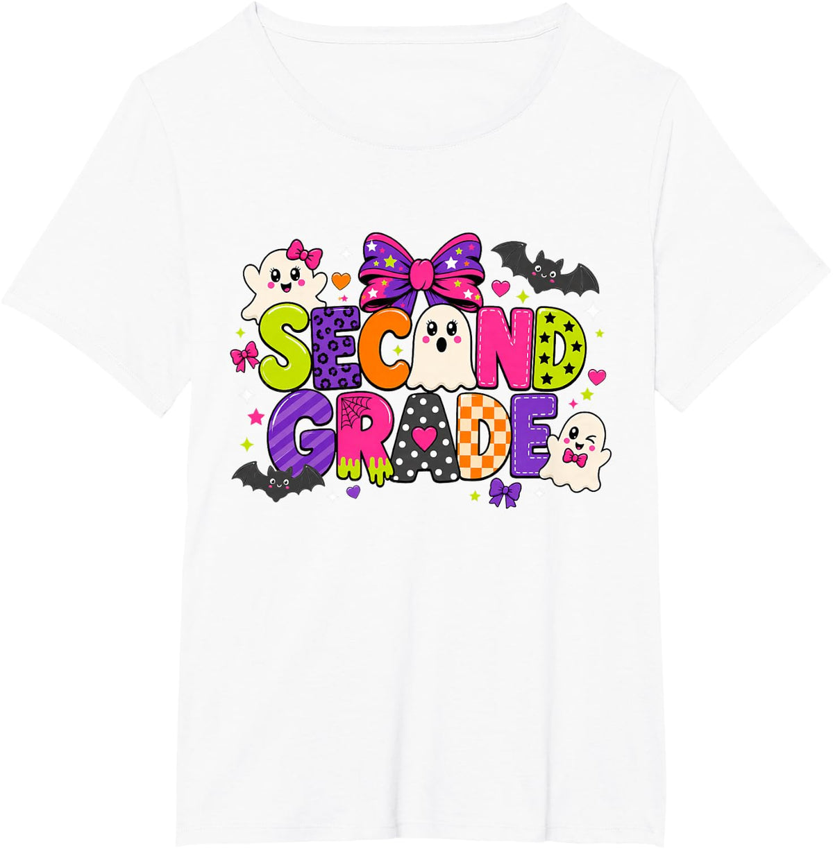 2nd Grade Halloween Teacher Ghost Coquette Bow Second Grade T-Shirt - White