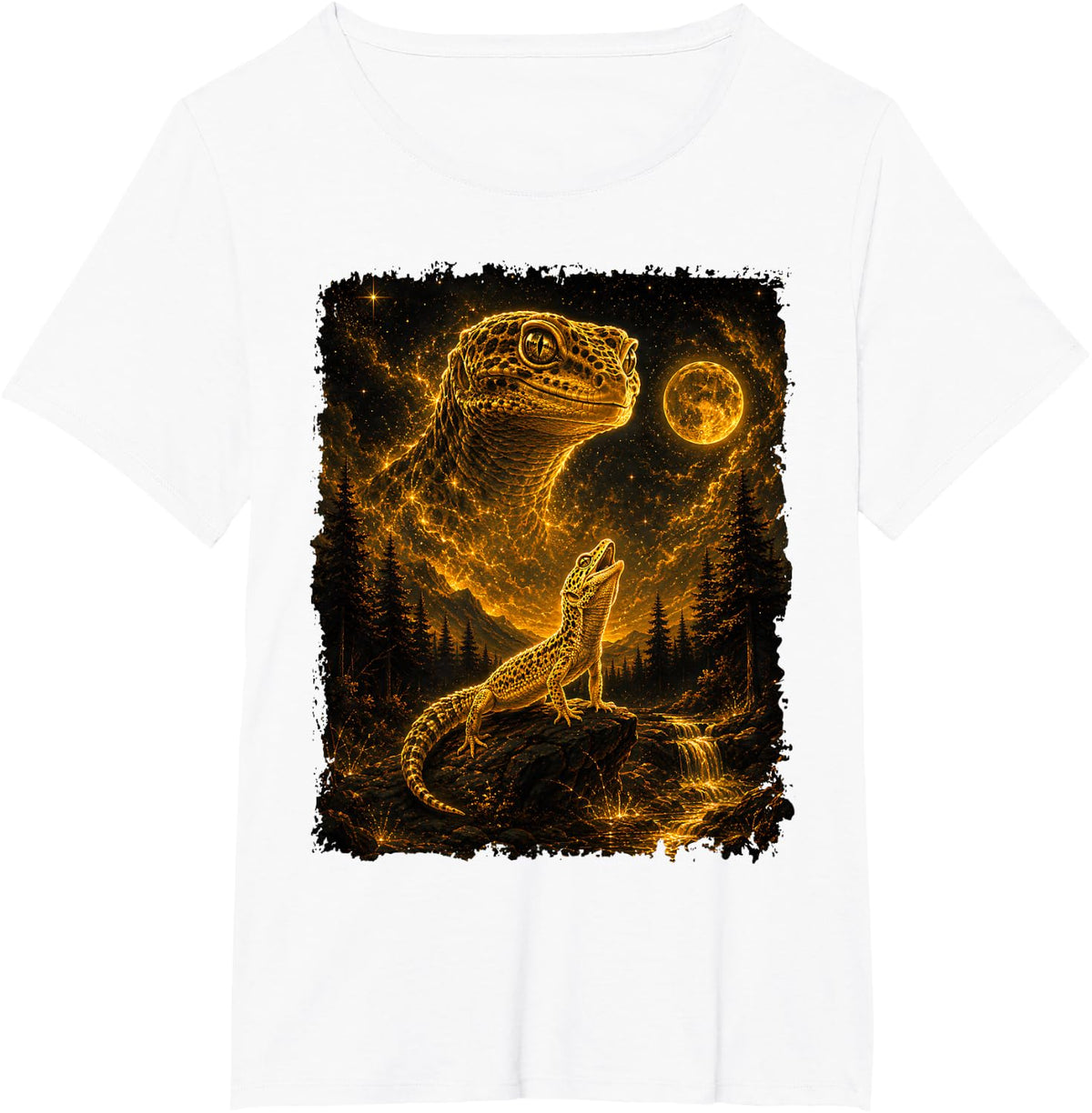 Leopard Gecko Howling At The Moon Forest 90s Lizard Reptile T-Shirt - White