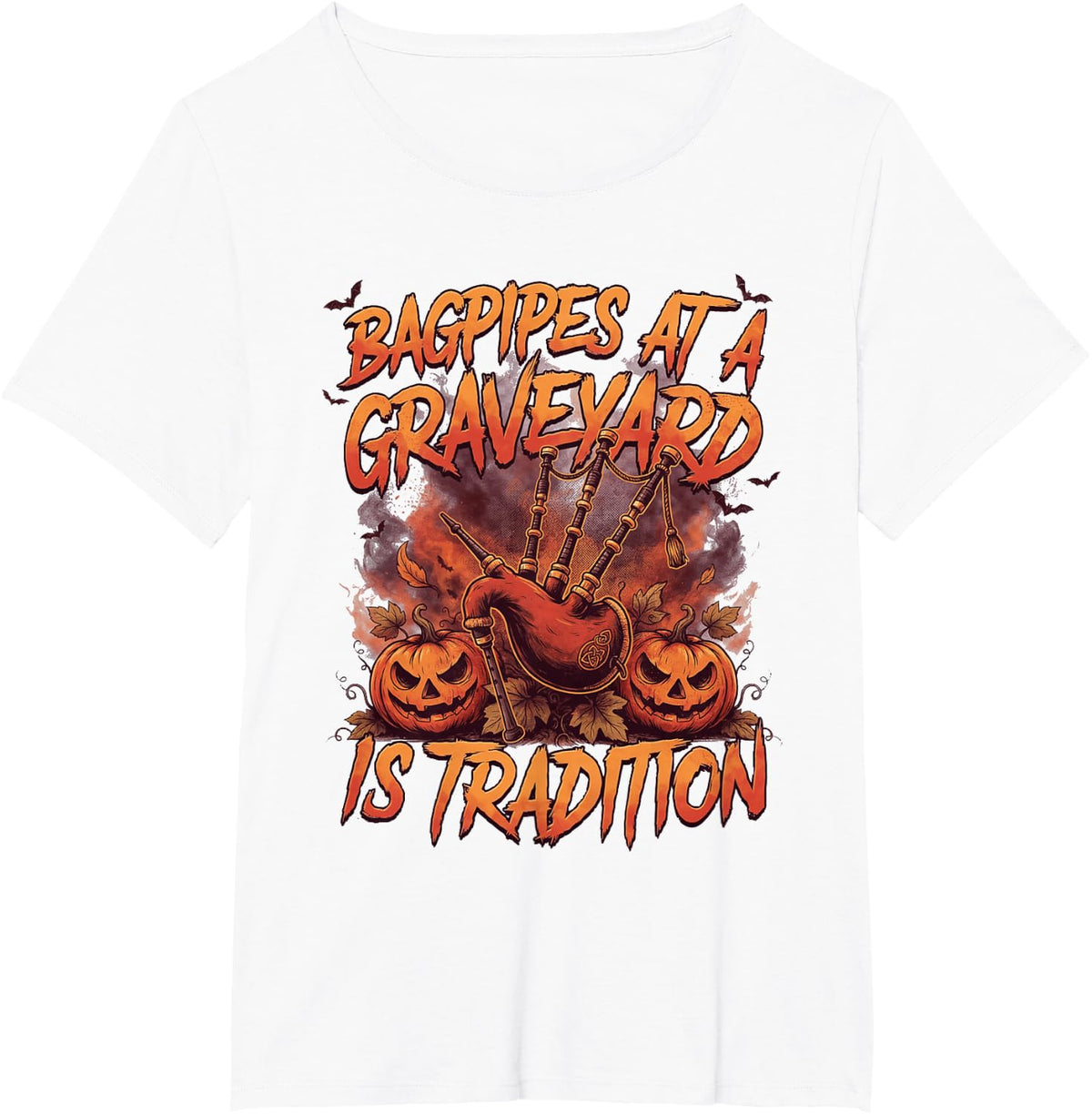 Bagpipes at a Graveyard is Tradition Halloween Musician T-Shirt - White