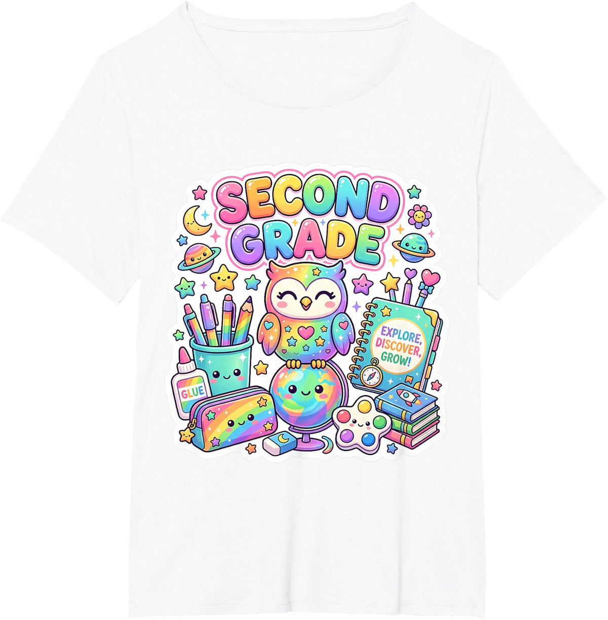 Cute Owl 2nd Second Grade Back to School Girl Teacher Bird T-Shirt - White