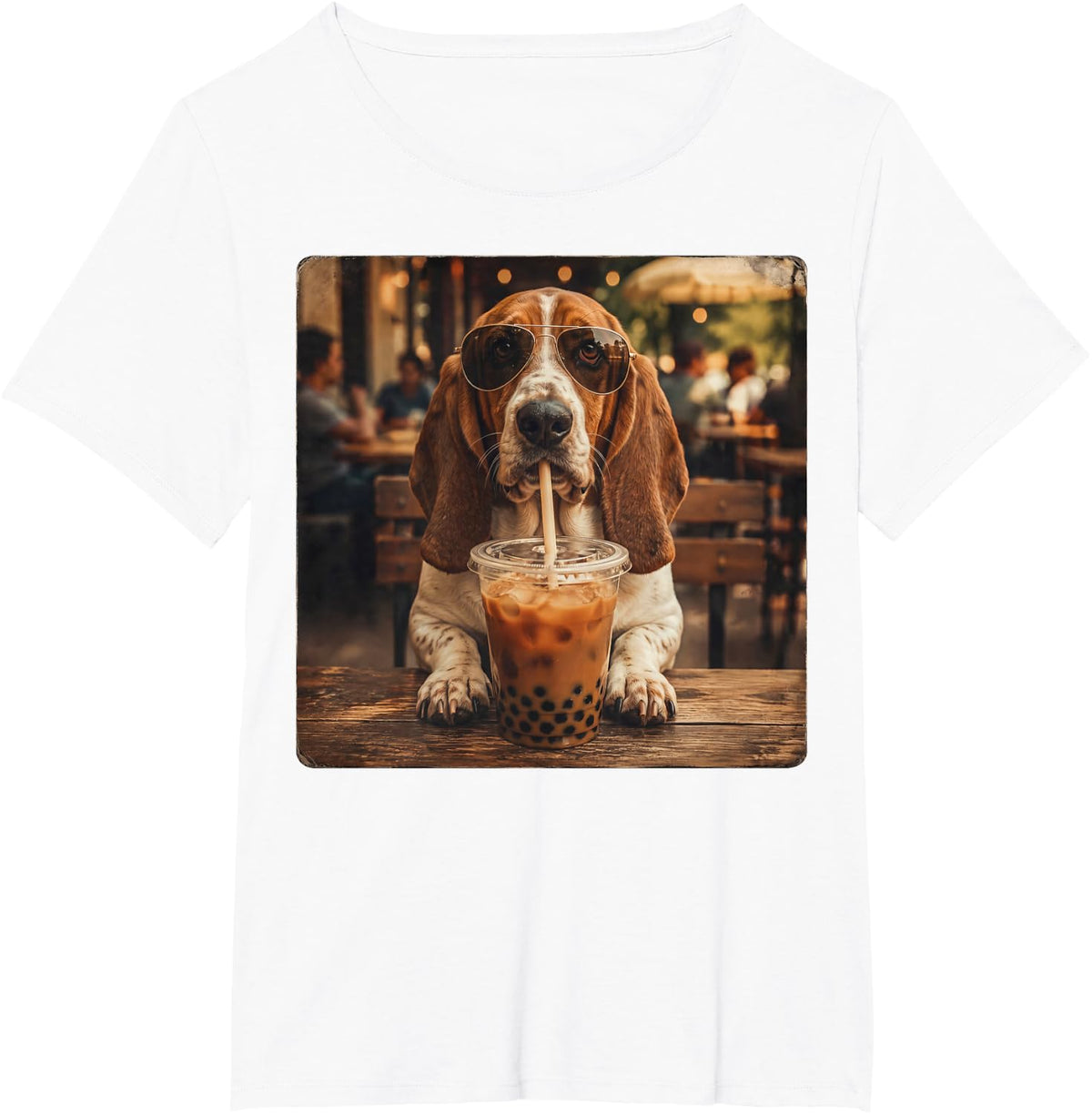 Basset Hound Drinking Iced Coffee Funny Dog Meme T-Shirt - White