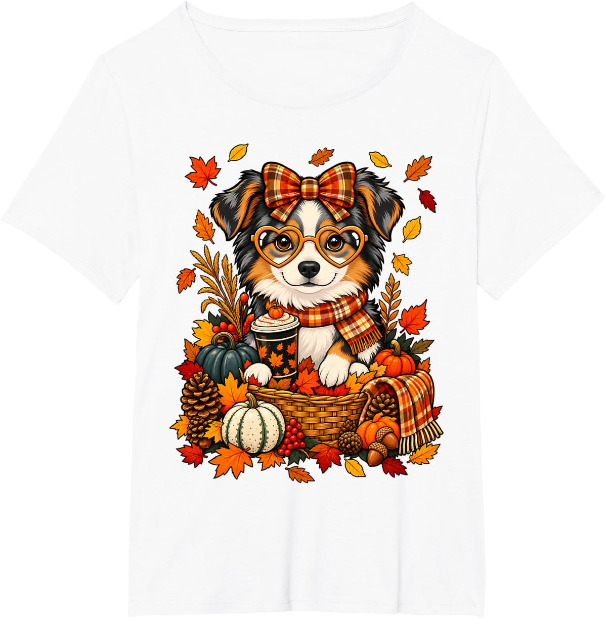 Coquette Bow Miniature American Shepherd Dog Pumpkin Spice T-Shirt - White