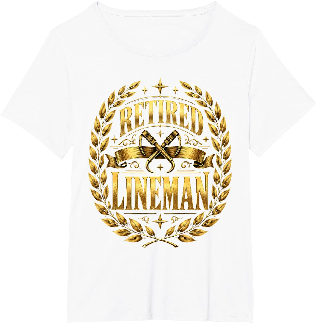 Retired Lineman Golden Laurel Emblem T-Shirt - White