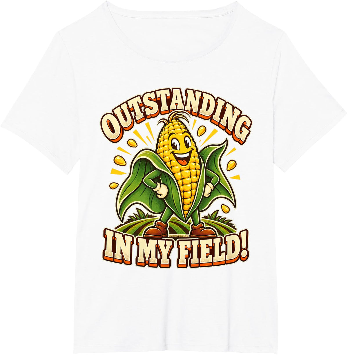 Outstanding in My Field Corn Pun Farmer Dad Joke Artwork T-Shirt - White