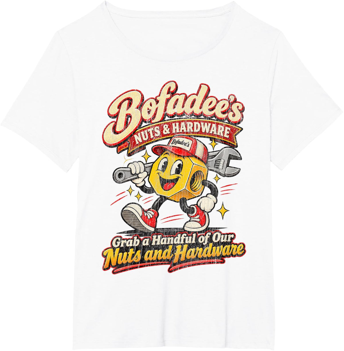 Bofadees Nuts Funny Mechanic Adult Humor Vintage T-Shirt - White