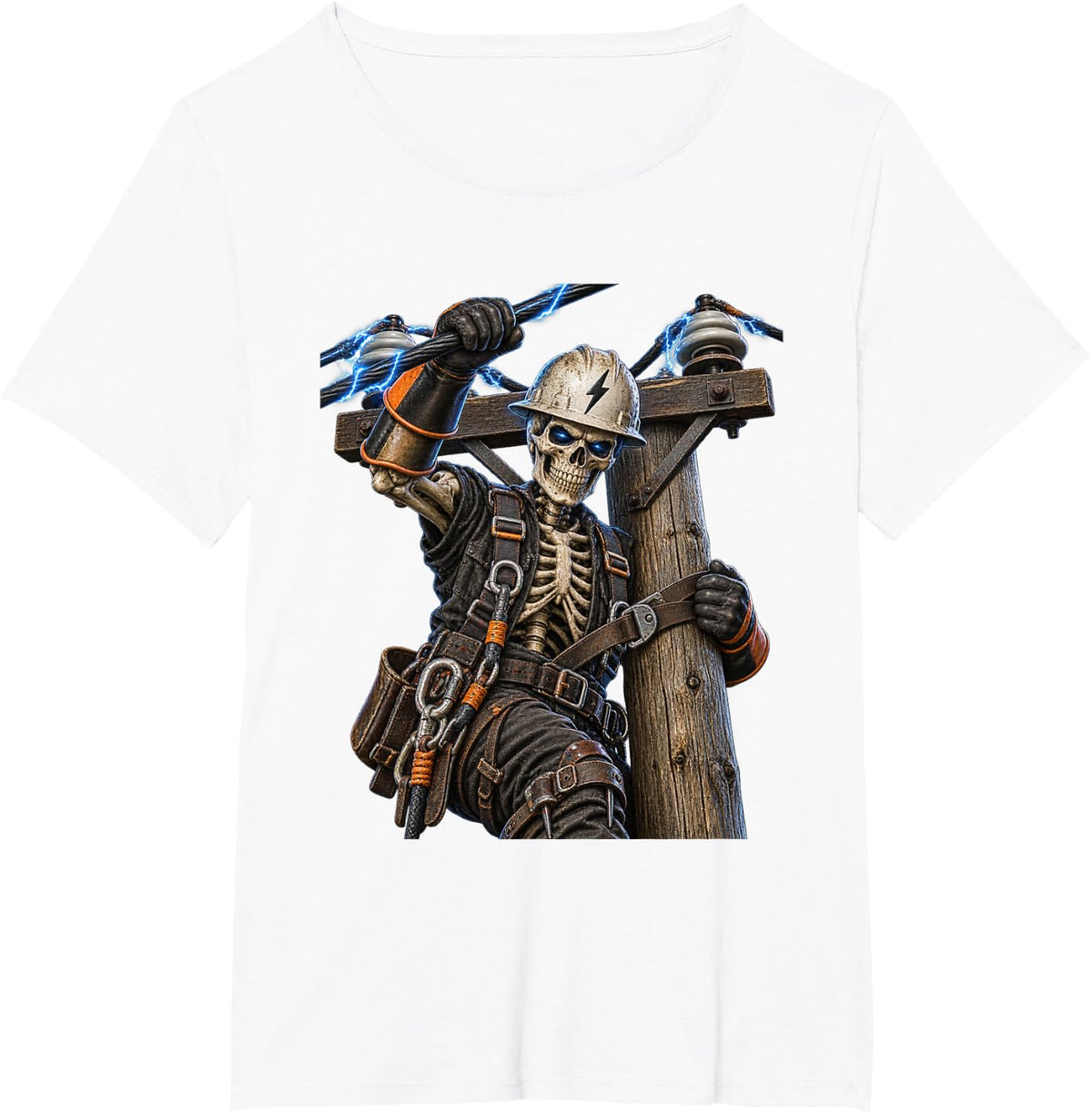 Skeleton Lineman Design for Lineworkers and Lineman T-Shirt - White