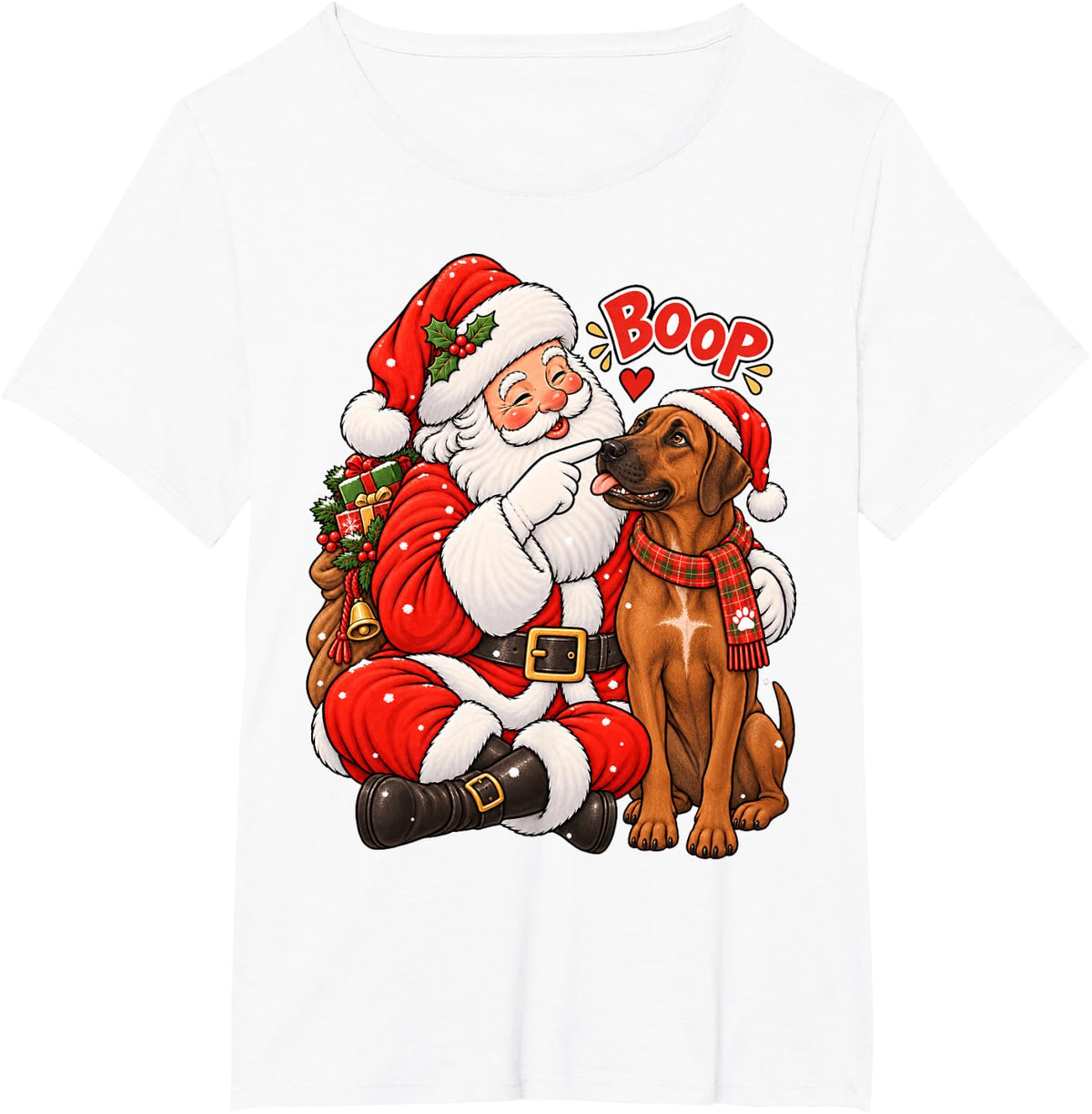 Funny Rhodesian Ridgeback Boop Santa Christmas T-Shirt - White