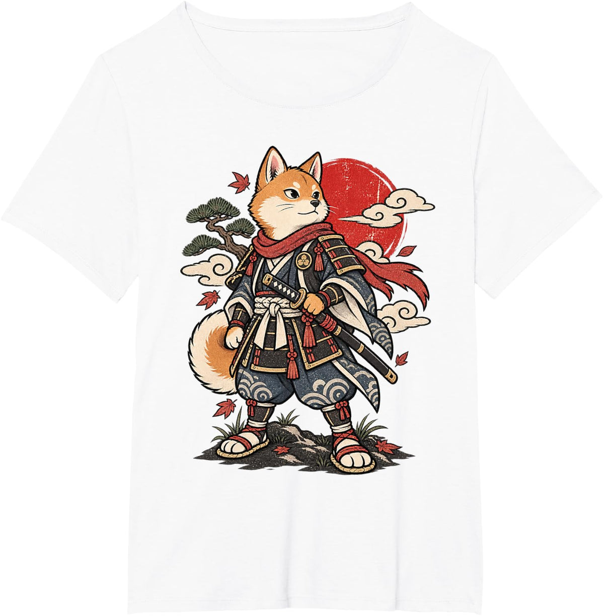 Shiba Inu Samurai Ronin Katana Japanese Dog Warrior Art T-Shirt - White
