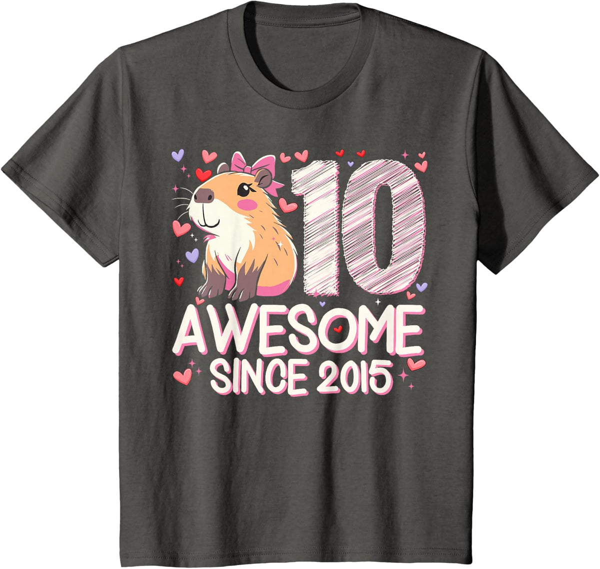 10 Years Old Capybara Gifts For Girls 10th Birthday Party T-Shirt - Asphalt Grey