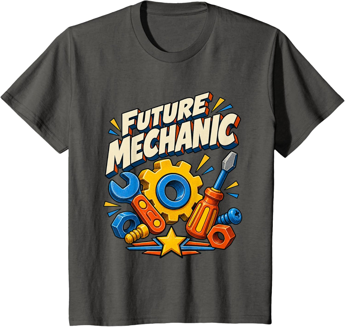 Kids Funny Future Mechanic Saying, Kids Garage Tools T-Shirt - Asphalt Grey
