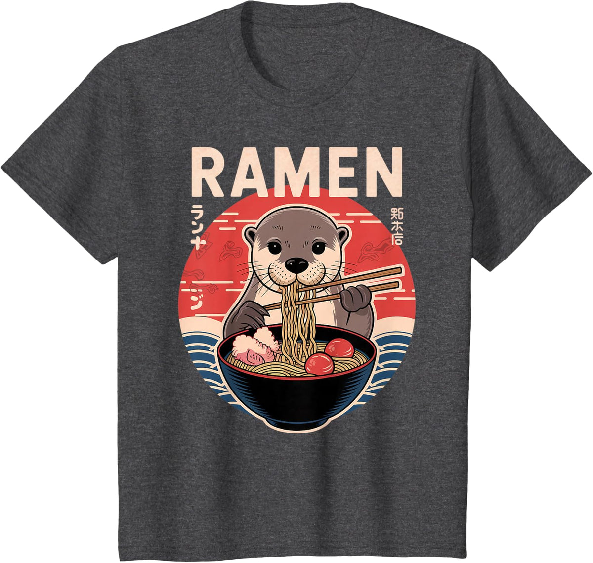 Otter Ramen Japanese Noodles Kawaii Anime Otter Tee T-Shirt - Dark Heather Grey