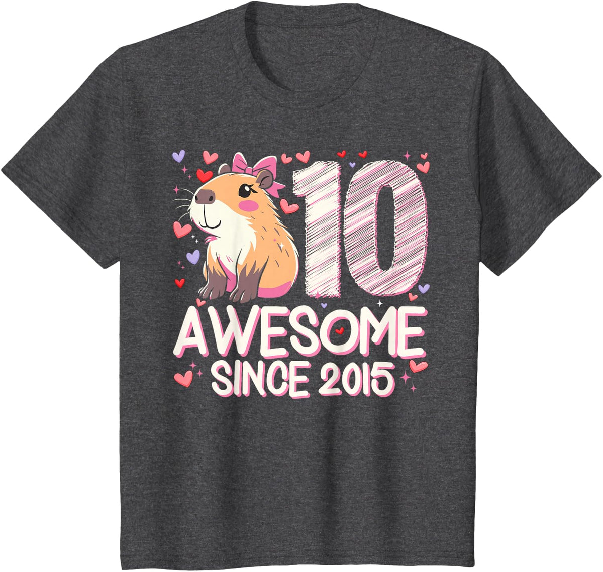 10 Years Old Capybara Gifts For Girls 10th Birthday Party T-Shirt - Dark Heather Grey