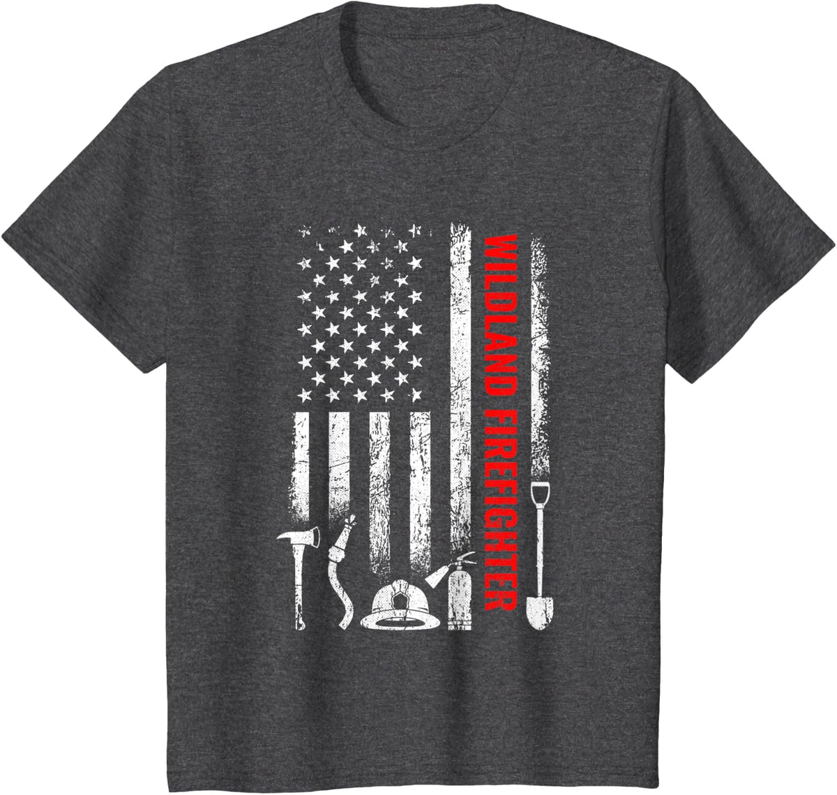 wildland firefighter American Flag, wildland firefighting T-Shirt - Dark Heather Grey