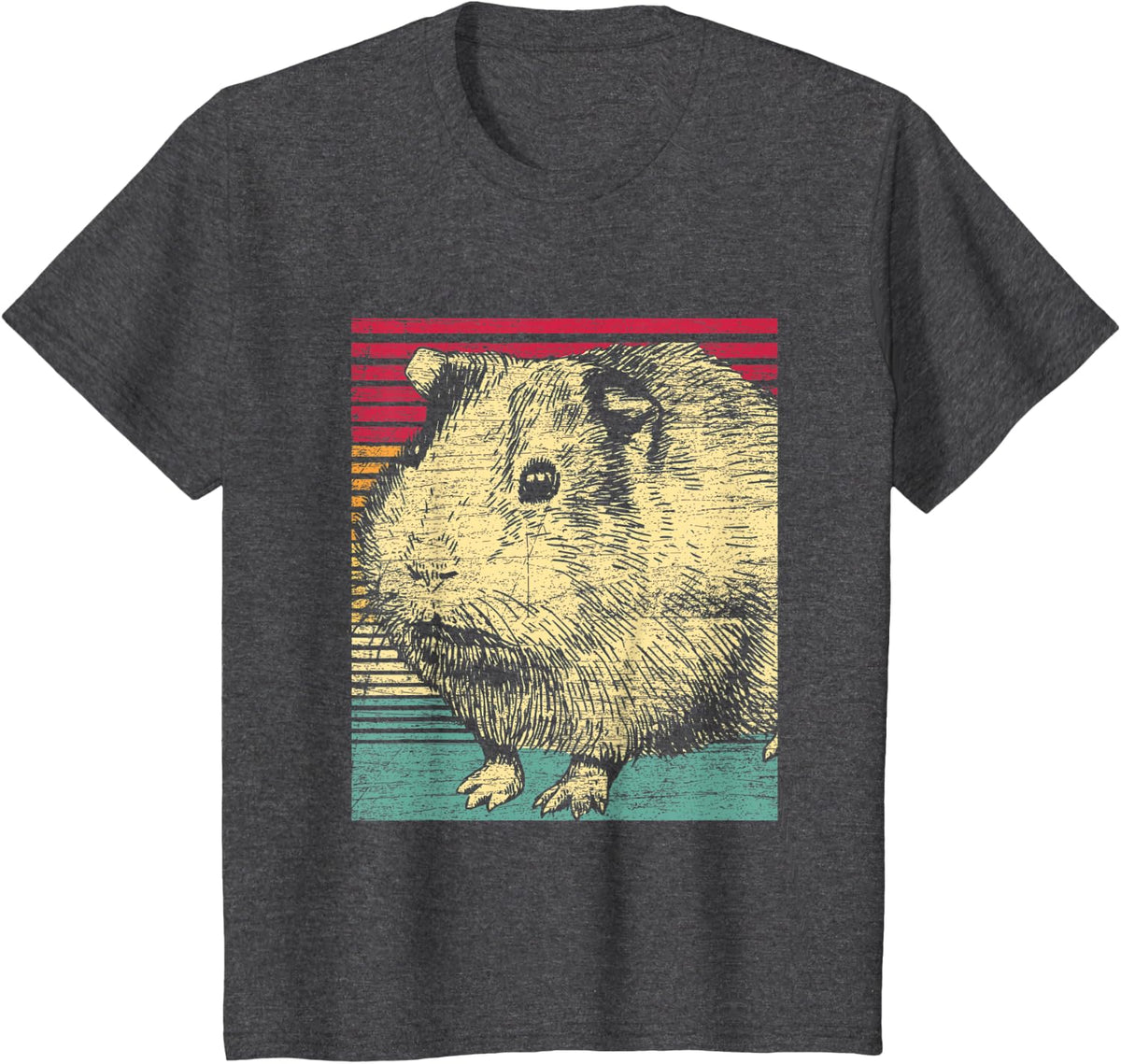 Retro Animal Gifts Colorful Guinea Pig T-Shirt - Dark Heather Grey