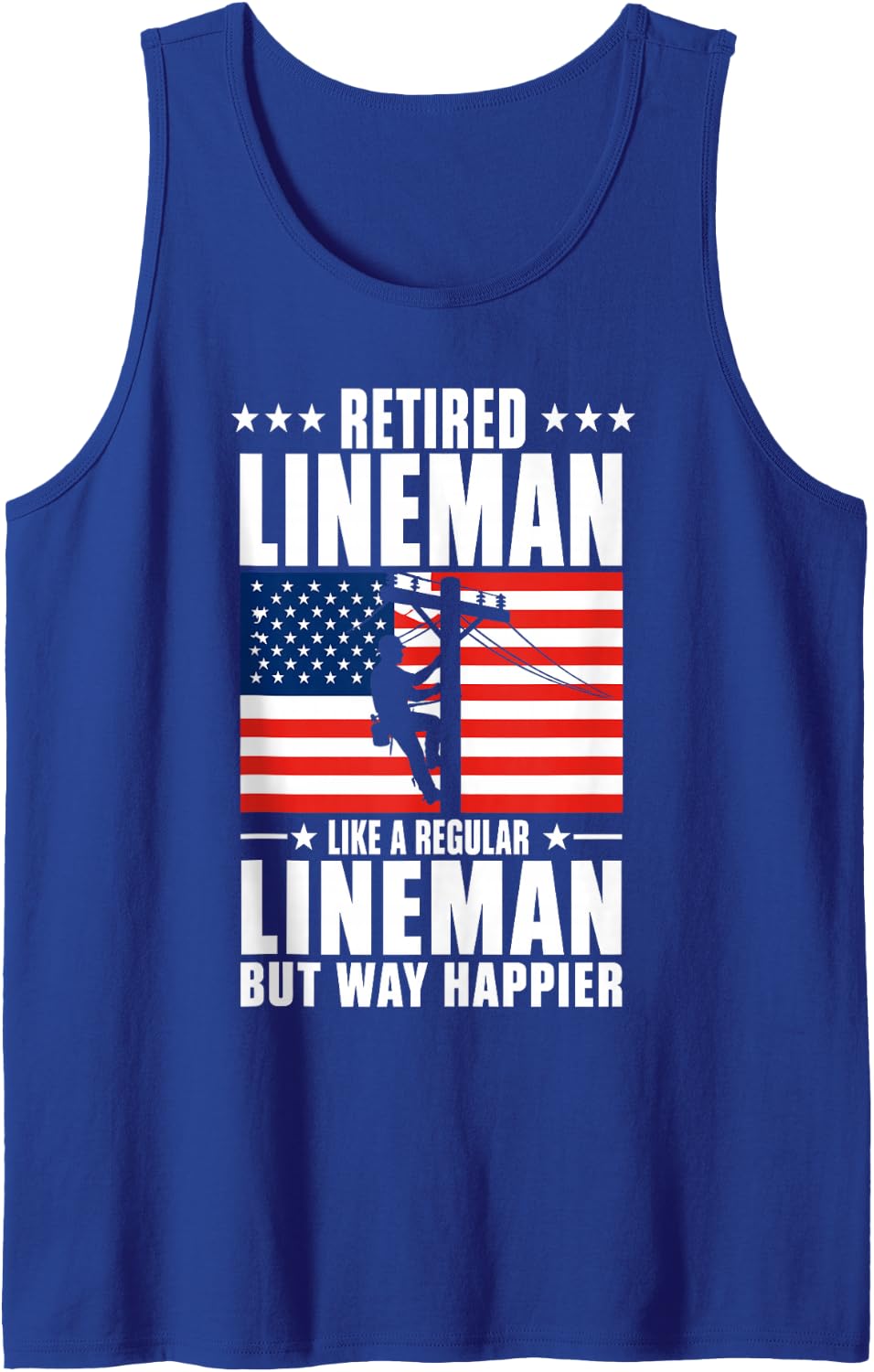 Retired Lineman Design for Men Boys Dad Retiring Lineman Sleeveless Tank Top - Royal Blue