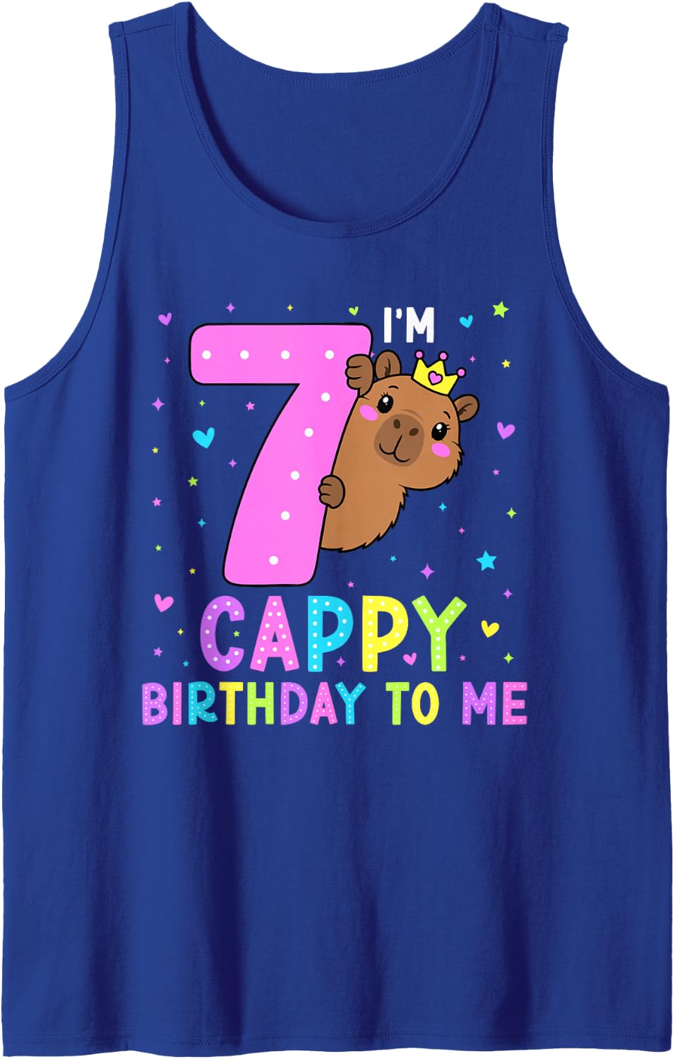 Capybara Birthday Shirt Girls 7th Birthday Capybara Kids Sleeveless Tank Top - Royal Blue