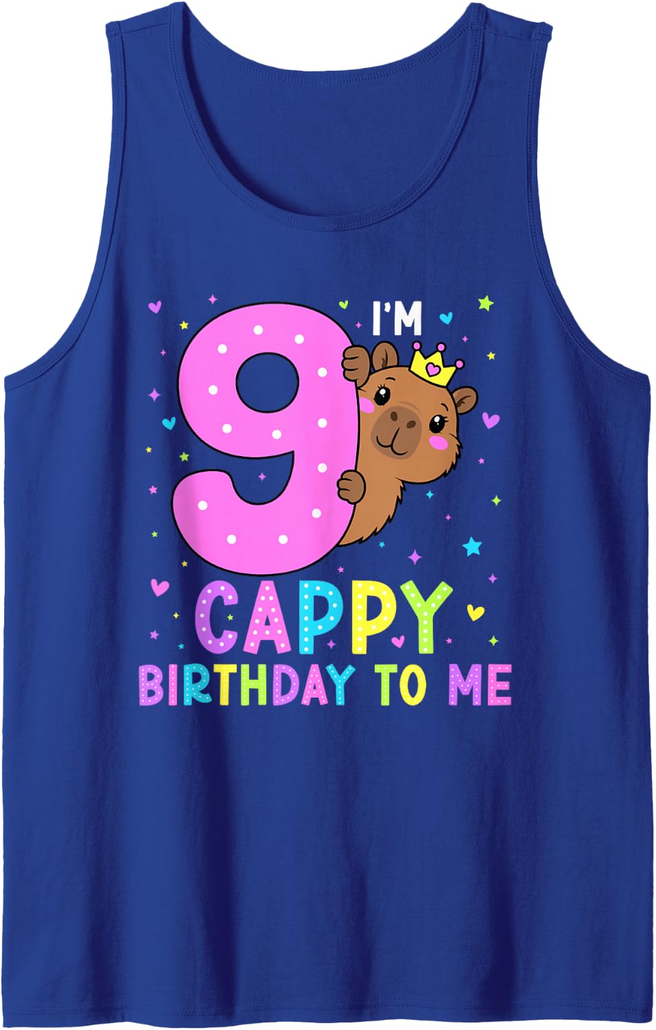 Capybara Birthday Shirt Girls 9th Birthday Capybara Kids Sleeveless Tank Top - Royal Blue