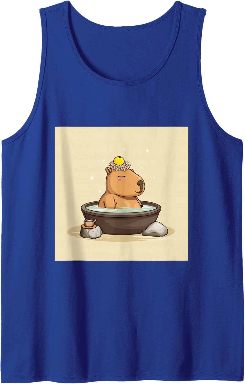 Cute Capybara Bathing Yuzu Orange Hot Spring Tank Top - Royal Blue