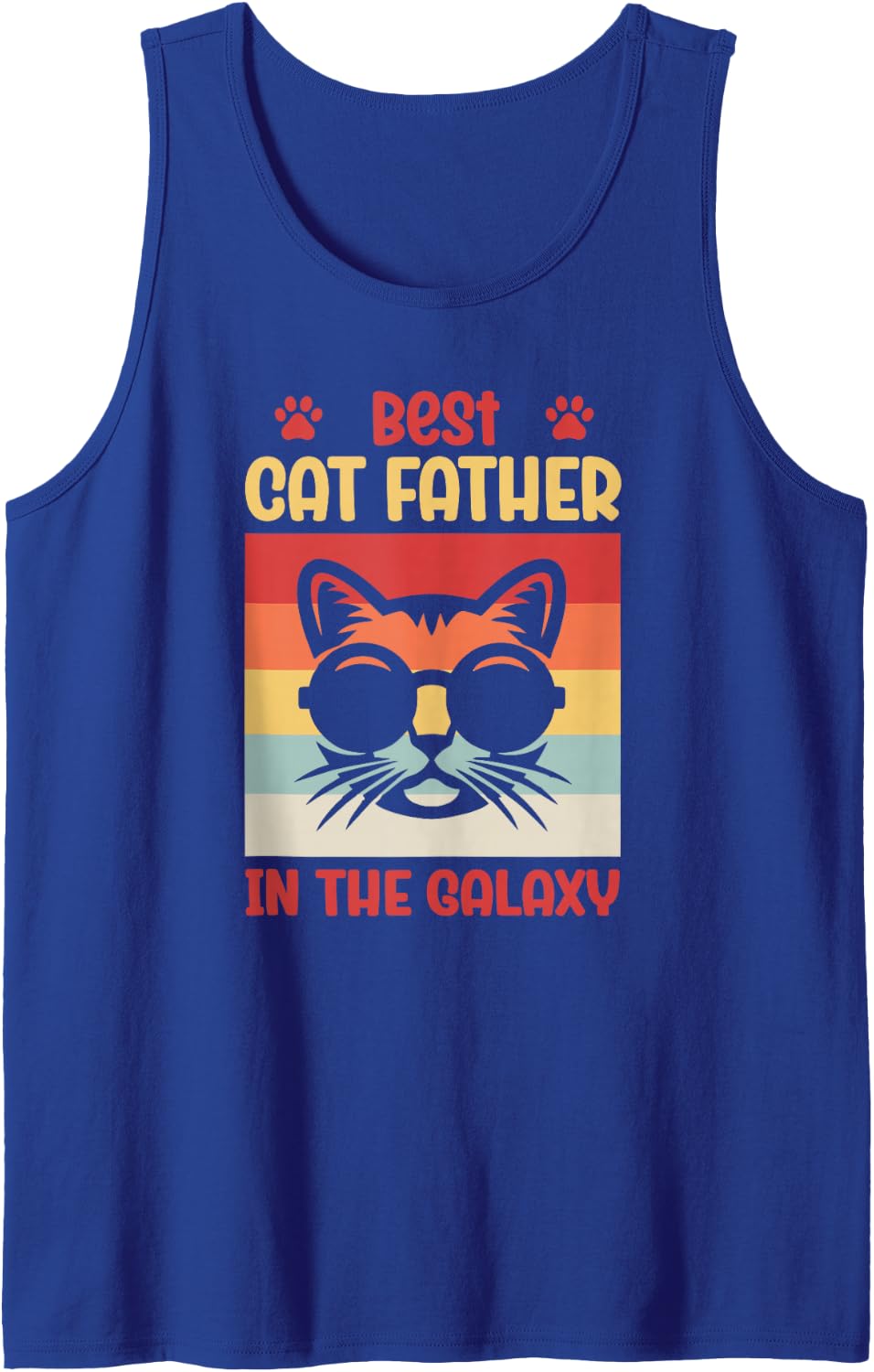 Cat Dad Cats Father Papa Best Catfather in The Galaxy Sleeveless Tank Top - Royal Blue