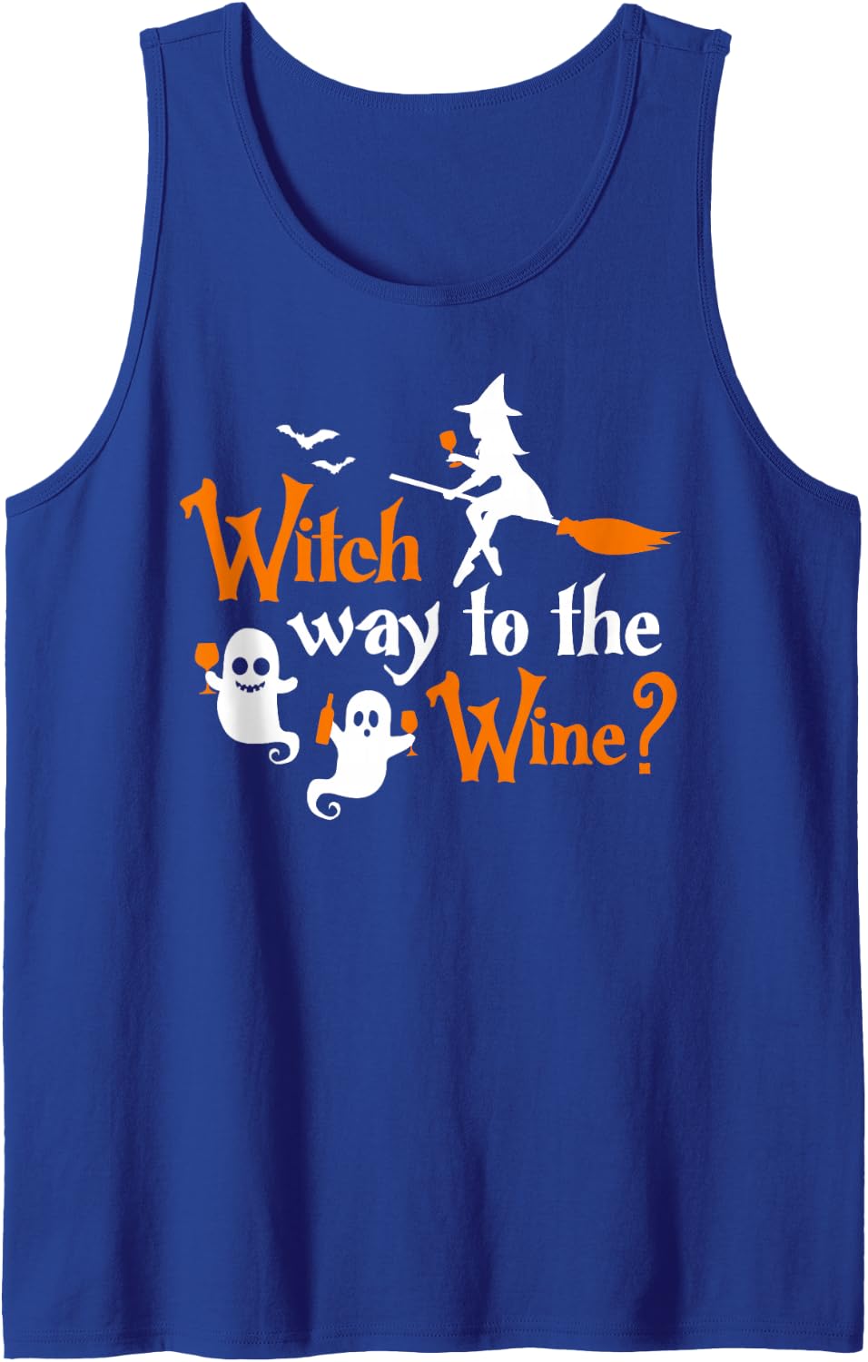 Witch Way to the Wine Funny Halloween Witch Wine Lover Sleeveless Tank Top - Royal Blue