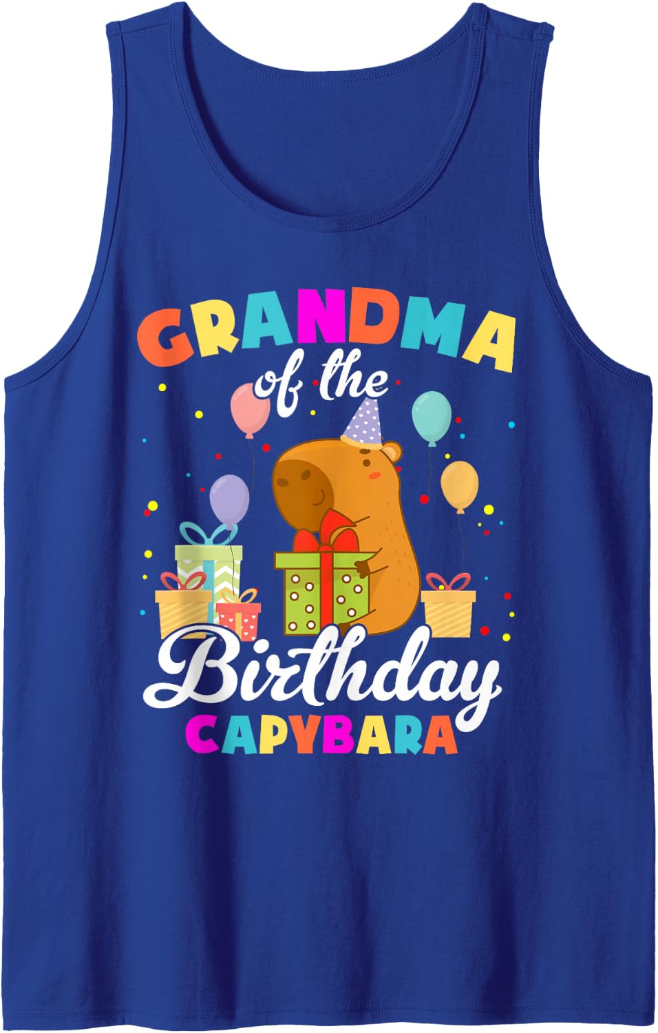 Grandma of The Birthday Capybara Family Party Sleeveless Tank Top - Royal Blue